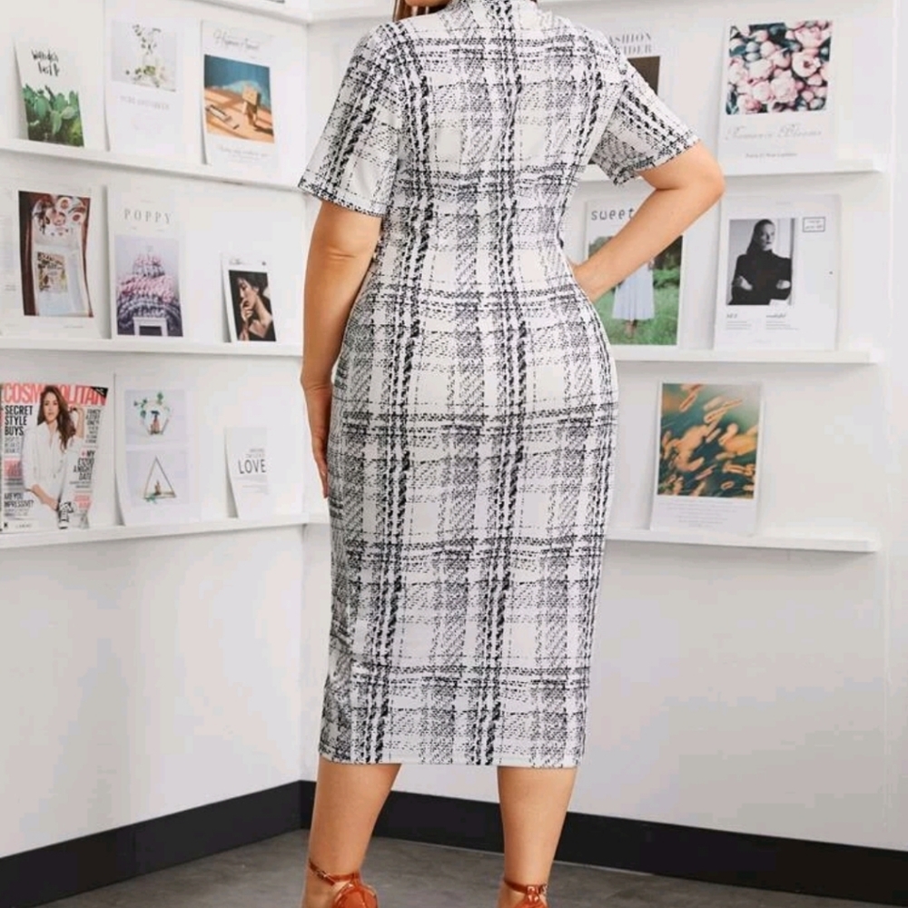 Plus Mock-neck Plaid Pencil Dress - Picture 2 of 2
